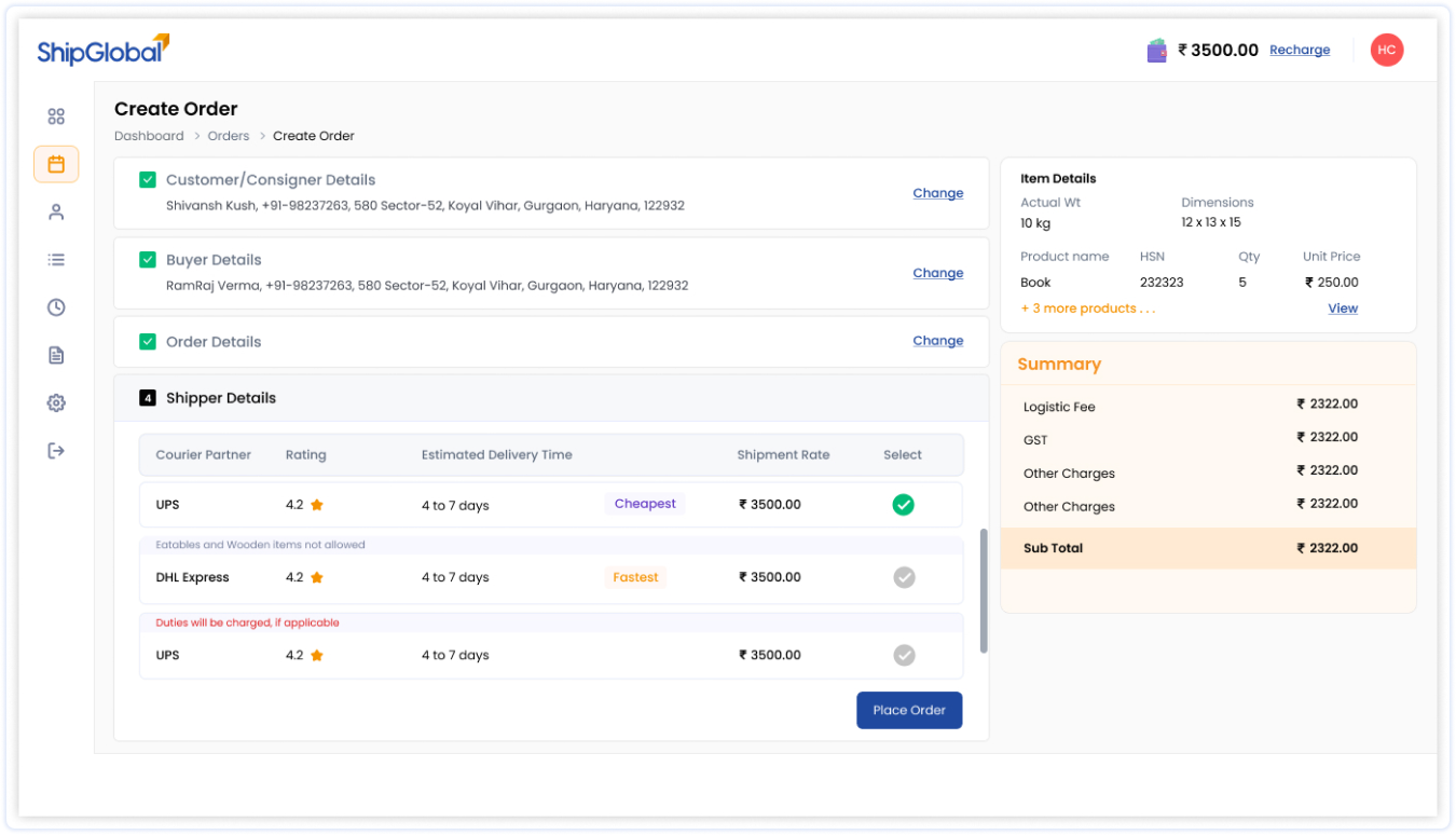 Create Order Design